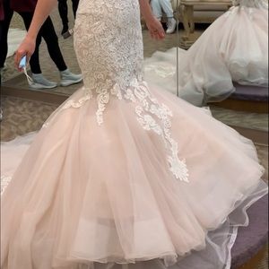 Strapless or spaghetti white blush wedding gown
